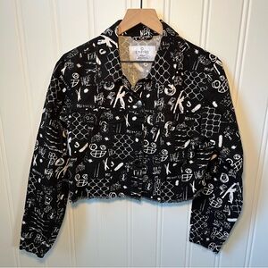 Empyre Blaise Caviar Printed  Black White Cropped Graffiti Raw Hem Women’s M